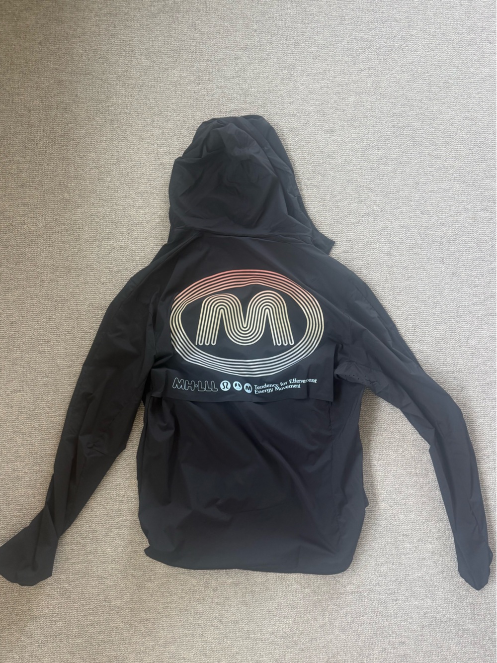 Madhappy and Lululemon Black Hooded Windbreaker Jacket with Retro Gradient Logo